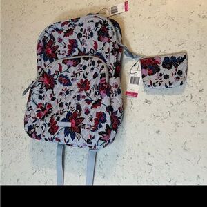 Vera Bradley Floral Backpack and Pouch - Red and Blue